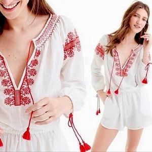 NWT J. Crew One Piece Embroidered Shorts Romper Jumpsuit Women's XL